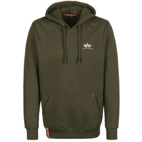 Mikina BASIC HOODY SMALL LOGO Alpha Industries, Dark olive / Tmavě olivová