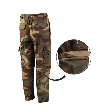 Dětské US BDU kalhoty ZIP-OFF odepínací, maskované Woodland