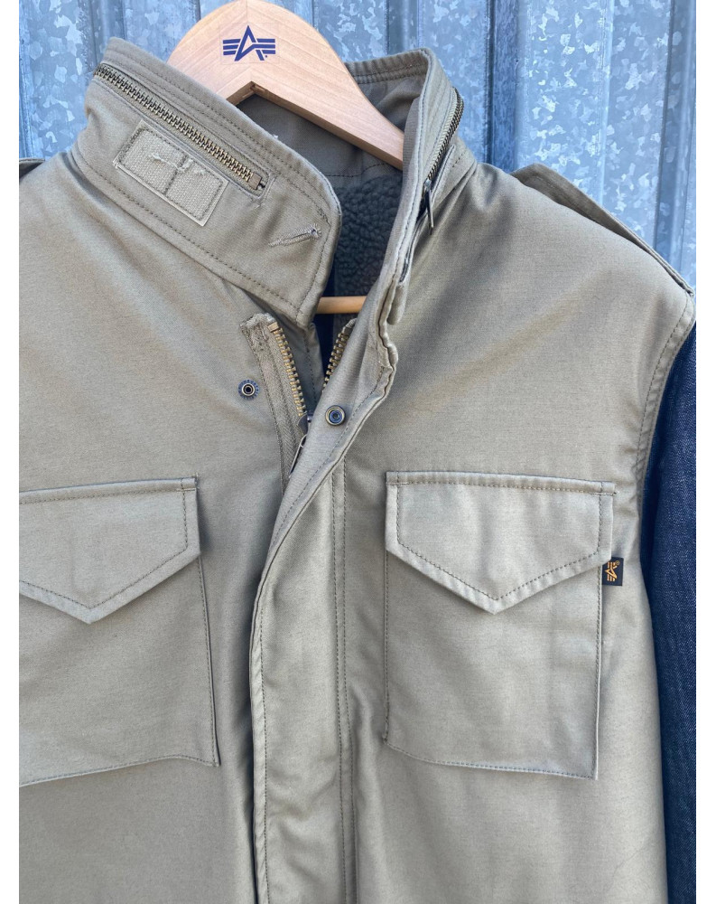 Bunda M-65 DENIM SLEEVE Alpha Industries, barva DARK BLUE / OLIVE Bunda M-65 DENIM SLEEVE Alpha Industries, barva DARK BLUE / OLIVE