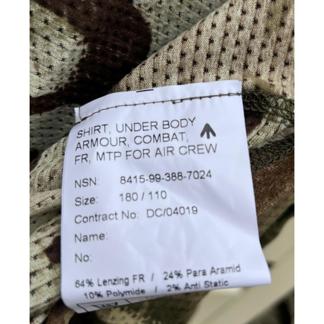Brit. orig. funkční TAKTICKÁ ohnivzdorná KOŠILE pod balistickou vestu UBAC v potisku MTP pro letecký personál, nová