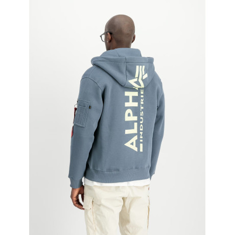 Mikina BACK PRINT ZIP HOODY Alpha Industries, barva DENIM BLUE