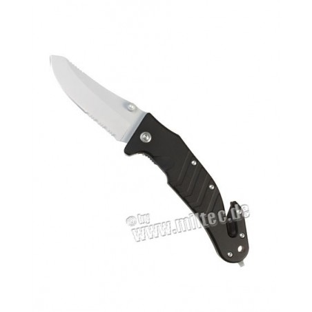 Zavírací nůž s klipsem a břitem na bezp. pásy černý