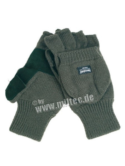 Pletené rukavice s překlopkou ACRYL OLIV