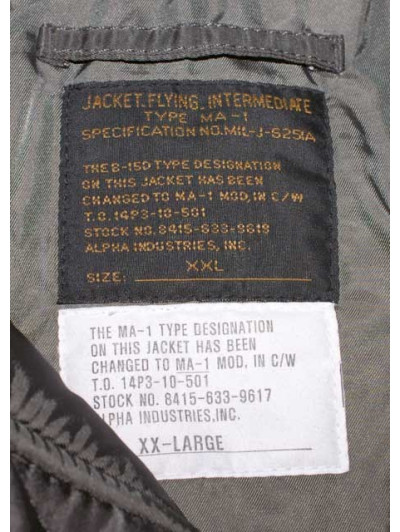 Bunda Alpha B-15D MIL-J-6251A štítek