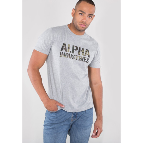 Tričko CAMO PRINT T Alpha Industries GREYHEATHER/WOODLAND
