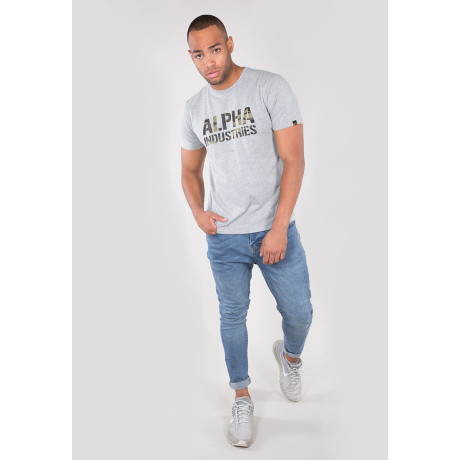 Tričko CAMO PRINT T Alpha Industries GREYHEATHER/WOODLAND