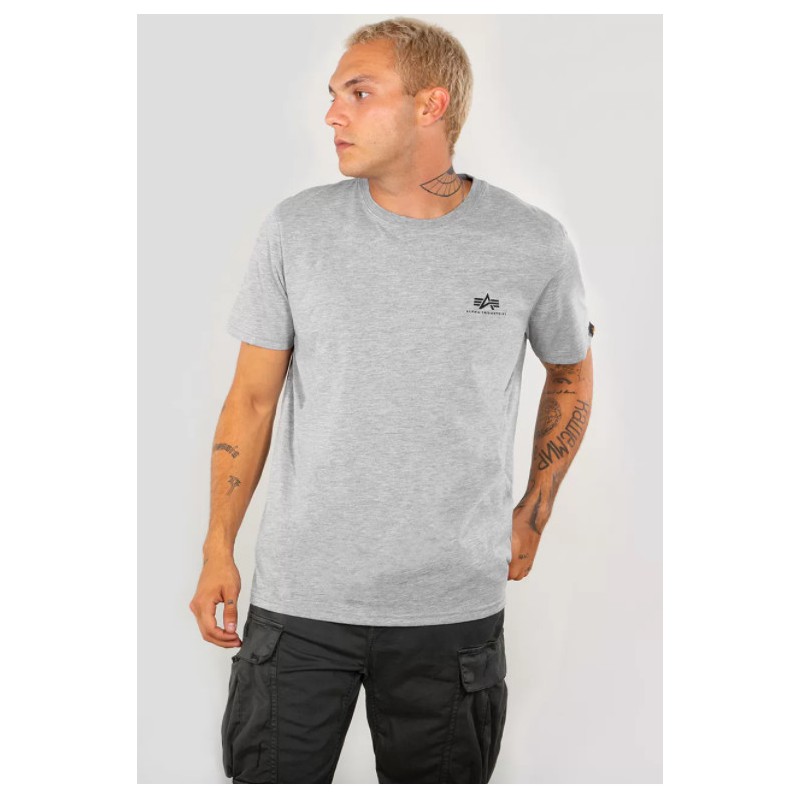 Tričko BASIC T SMALL LOGO Alpha Indst. GREYHEATHER/WHITE Tričko BASIC T SMALL LOGO Alpha Indst. GREYHEATHER/WHITE