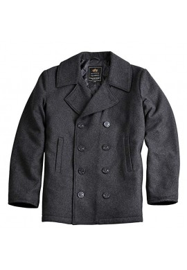 US NÁMOŘNÍ KABÁT PEACOAT Alpha industries DARK GREY / TMAVĚ ŠEDÝ